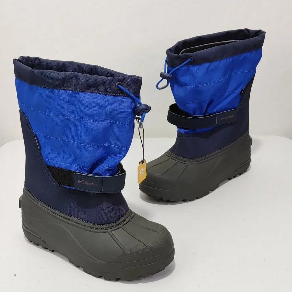 Columbia Youth Powderbug Plus II Snow Winter Boots Blue / Grey EXCELLENT...